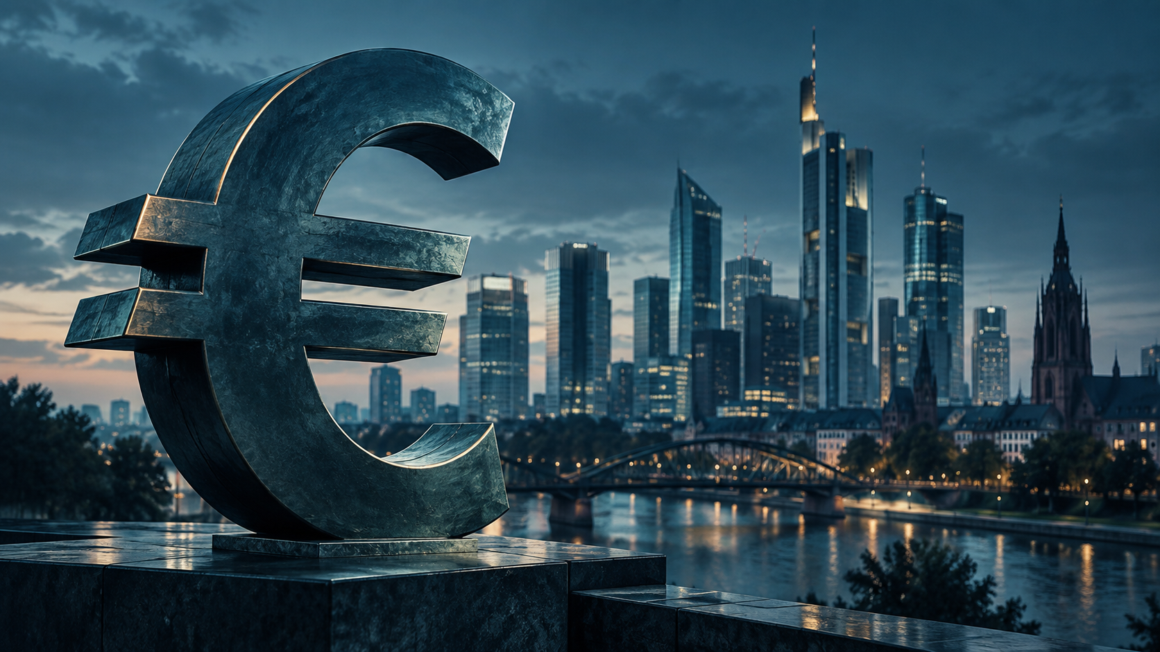 Illustration du symbole euro devant une silhouette urbaine financière européenne