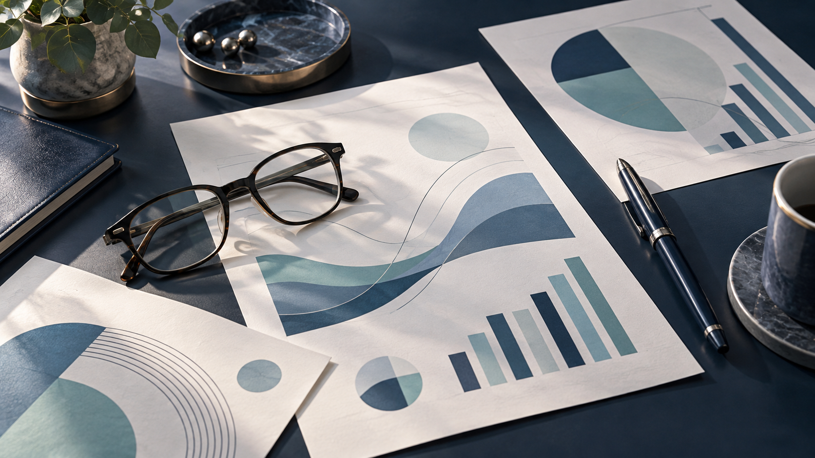 Documents et graphiques abstraits illustrant les projections économiques